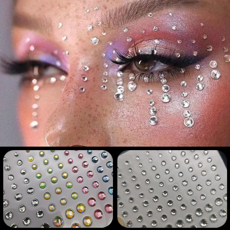 Kasvot Silmät 3D Timanttitarra Väliaikainen tatuointi Glitter Eyeliner Kulmien meikki Kristalli Tatuointi Tarra Rhineston_voghion.com