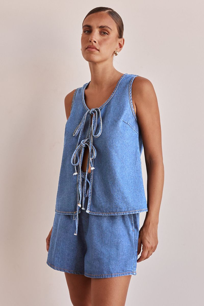 Women's Clothing Summer Fashion Casual Sleeveless Lace Up High Waist Women's Vest Denim Suit Shorts Women_voghion.com
