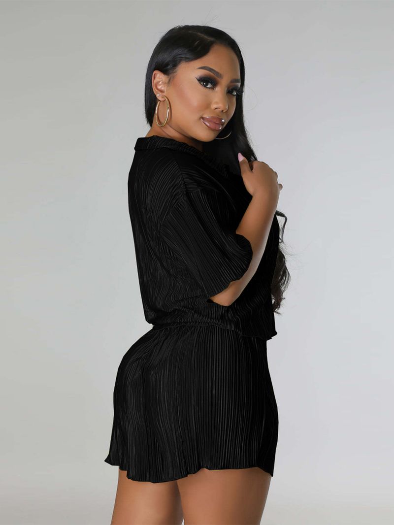 Vêtements d'été pour femmes, nouvelle combinaison décontractée deux pièces froissée de couleur unie_voghion.com
