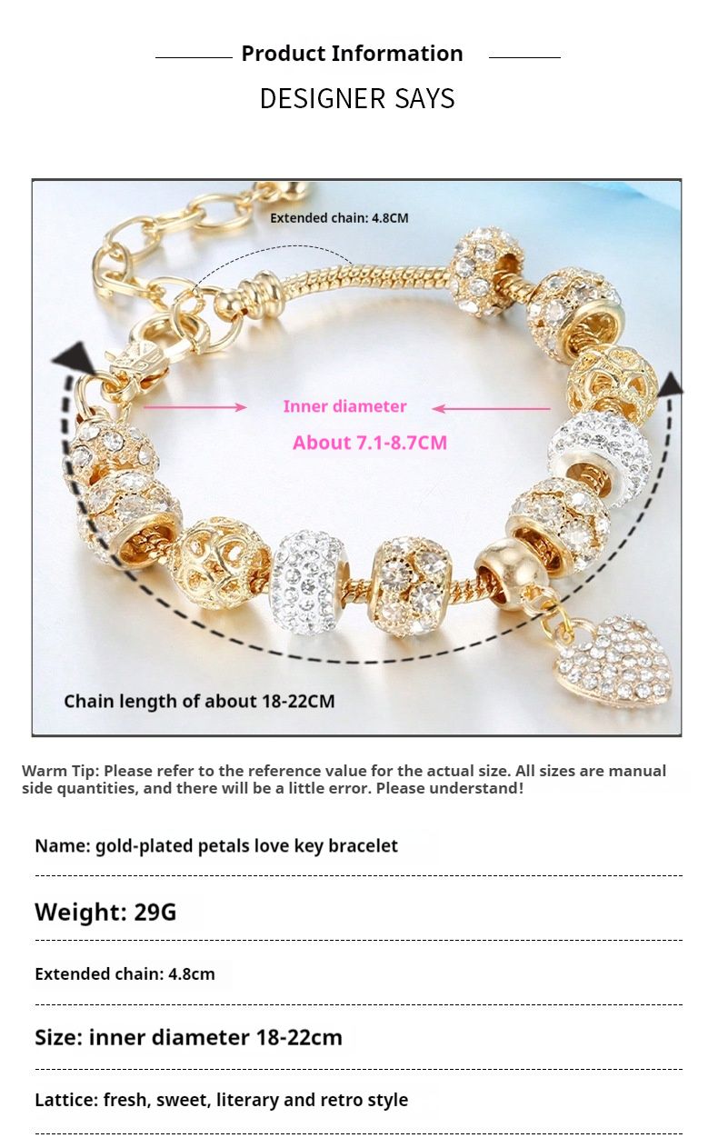 Family Live Broadcast Full Of Diamond Love Gold Snowflake Zircon Barrel Bead Bracelet_voghion.com