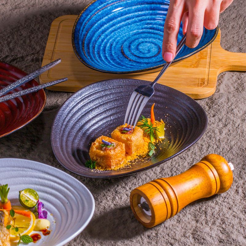 Kiln Change Ribbed Deep High-end Tableware Creative Salad Bowl Ceramic Western Pasta Plate Commercial Use_voghion.com