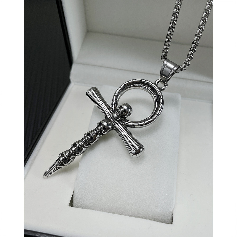 Skull Titanium Steel Men's Necklace Summer Men's Cross Pendant_voghion.com