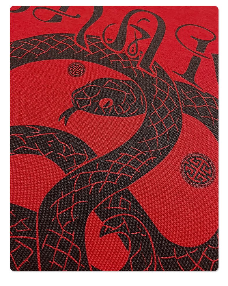 Auspicious Snake Zodiac Printed Men's Short-sleeved T-shirt Red Festive Pure Cotton Men's T_voghion.com