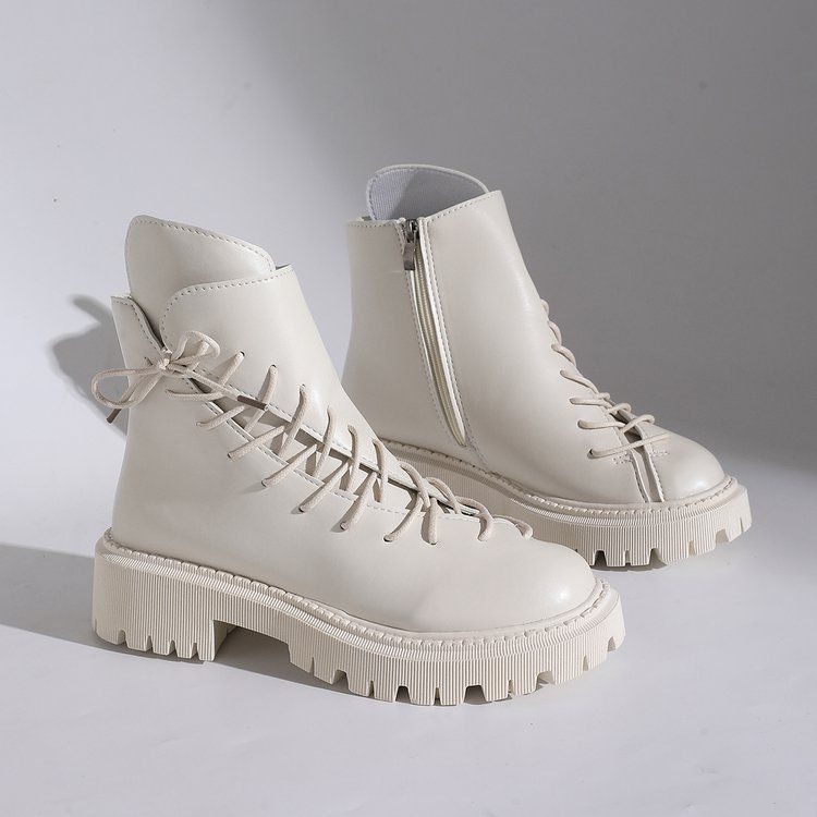 Women's Fashion Chunky Sole Martin Boots - Round Toe Lace-Up Ankle Boots With PU Leather Upper, Breathable & Lightweight For Spring & Autumn_voghion.com