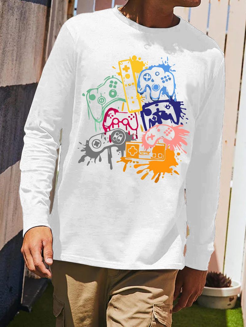 Neues langärmeliges Herren-T-Shirt mit Print und Rundhalsausschnitt – Trendiges, vielseitiges Freizeit-Top für Herren im Sommer_voghion.com