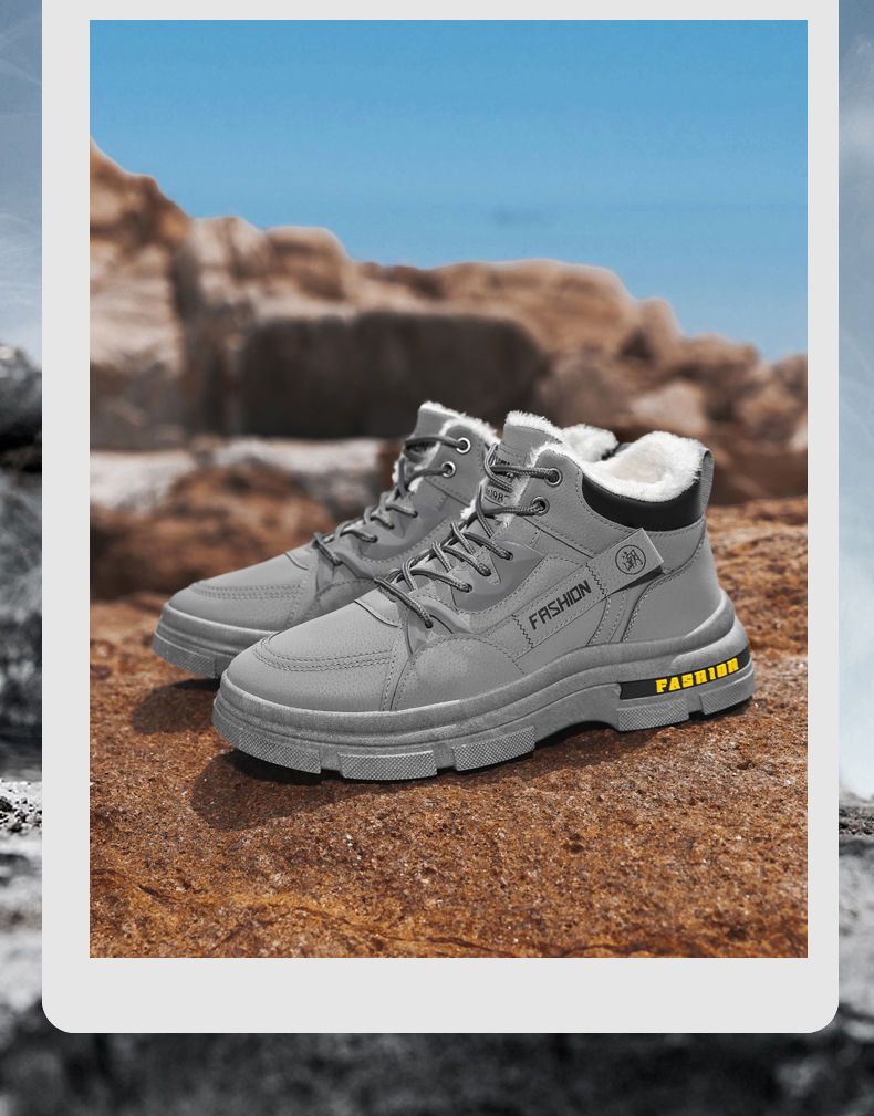 Herren-Winterstiefel mit dickem Fleecefutter, rutschfester Gummisohle, warm und langlebig für Outdoor-Wanderungen, tägliches Tragen, Schneestiefel, Outdoor-Baumwollschuhe_voghion.com