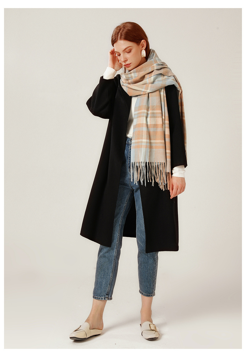 Sciarpa in cashmere semplice in stile college da donna autunno e inverno 2024 nuovo scialle caldo lavorato a maglia_voghion.com