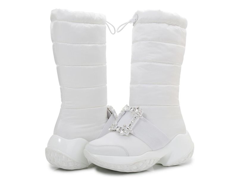 Modische Schneestiefel für Damen mit Strassschnalle – Winterstiefel zum Hineinschlüpfen mit Kunstfellfutter, rutschfester Sohle, bequemer runder Zehenpartie_voghion.com