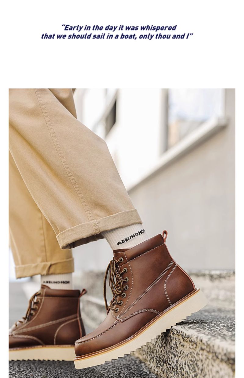 Worker Boot Men Genuine Leather Special-Interest Design Fancy Outdoor American 875 Black Short Locomotive Martin Boots_voghion.com