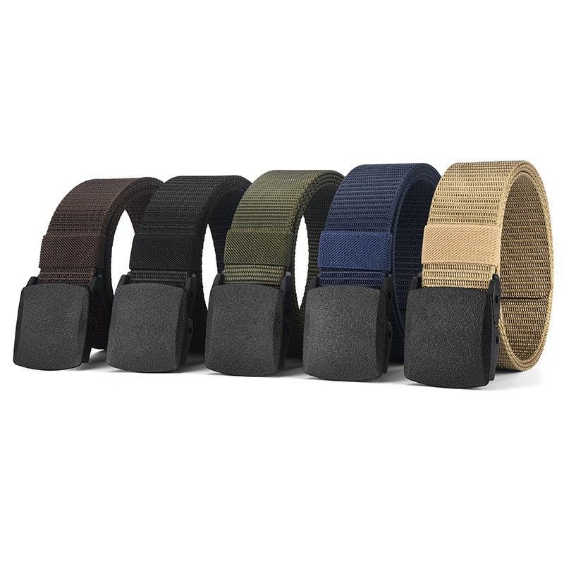 Men's And Women's Woven Non-Elastic Canvas Trendy No Hole Multi-Color Student Military Training Belt 3.8cm Automatic_voghion.com