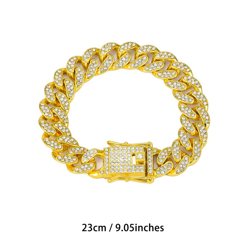 Surface Curved Polished Base 13mm Classic Cuban Chain Inlaid Diamond Alloy Hip-Hop American Style Men's Jewelry_voghion.com