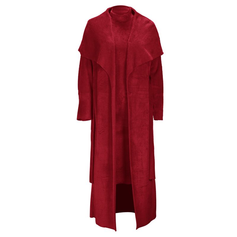 Women's clothing temperament dress and coat two-piece fashion loose long cardigan velvet suit_voghion.com