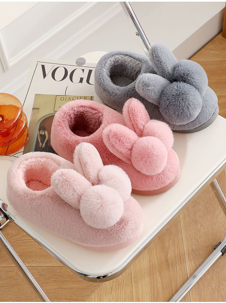 Pantofole di cotone da donna in inverno, impermeabili per la casa con suola spessa e borsa di peluche, graziose scarpe calde in cotone da interno per_voghion.com