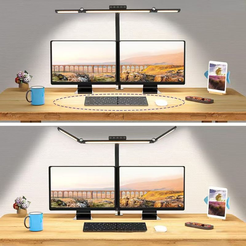 Lampada da scrivania a 3 teste con morsetto grande, 24 W, telecomando, dimmerabile, lampada da tavolo a LED per ufficio, 5 temperature di colore per studenti_voghion.com
