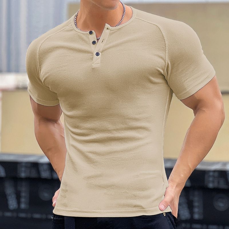 Muscle-Enhancing Ribbed Crew Neck Tee - 88% Cotton Compression Fit For Gym & Street (Unisex, Breathable, Stretch Fabric)_voghion.com