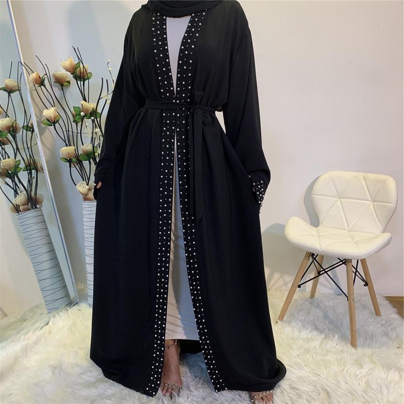 Neueste muslimische Abaya islamische Mode Frauen Perlen Kimono Robe bescheidenes Kleid lange elegante Strickjacken Kleidung vorne offen Abaya_voghion.com