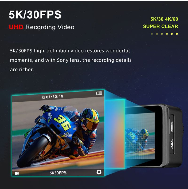 5K 30FPS EIS Video Optional Filter Lens 48MP Zoom 1080P Webcam Vlog WiFi Action Camera With Remote Control_voghion.com