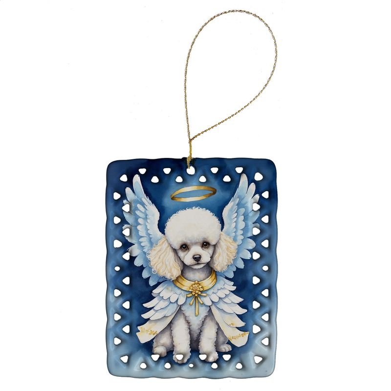 White Poodle My Angel Porcelain Ornament Christmas Tree Hanging Decorations For Home Christmas Holiday, Rectangle, Gift, Multicolor_voghion.com