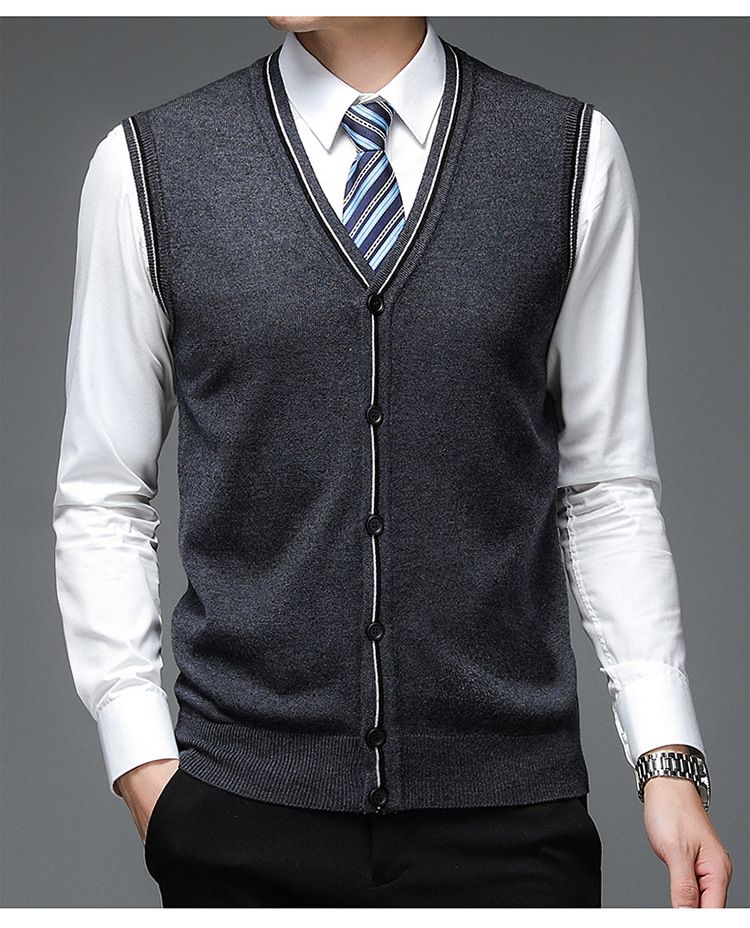 Ärmellose Weste aus Wollmischung mit V-Ausschnitt für Herren – Stilvolle und vielseitige Strickjacke für lässige und elegante Kleidung_voghion.com