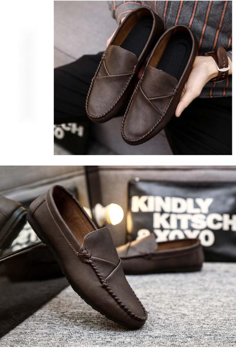 Mocassins noirs de marque de luxe d'été pour hommes, chaussures en cuir véritable, confortables, décontractées et respirantes, à la mode_voghion.com