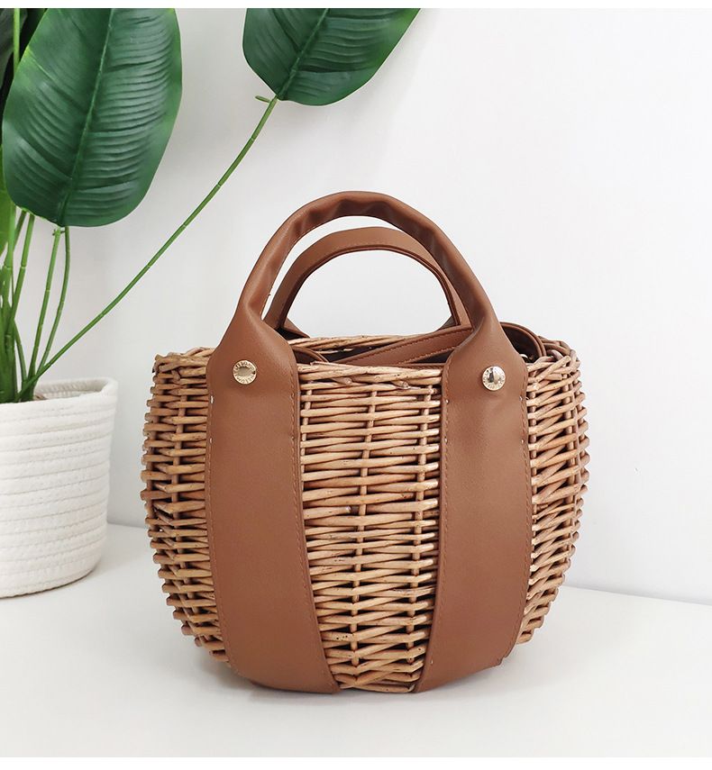 Borse da donna Nuova borsa in rattan fatta a mano, borsa in salice, borsa di paglia, borsa da spiaggia per le vacanze, borsa a tracolla da spiaggia_voghion.com