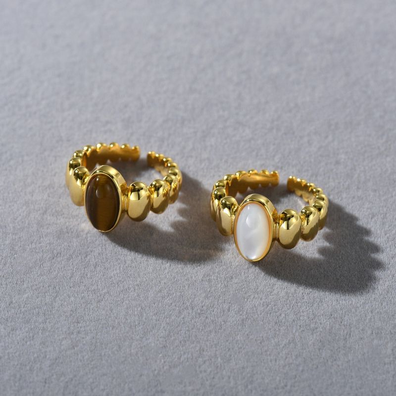 Women's Jewelry Adjustable Open Ring Set - Tiger Eye & Mother Of Pearl Geometric Statement Rings Elegant Stackable Minimalist Band, Boho Chic_voghion.com