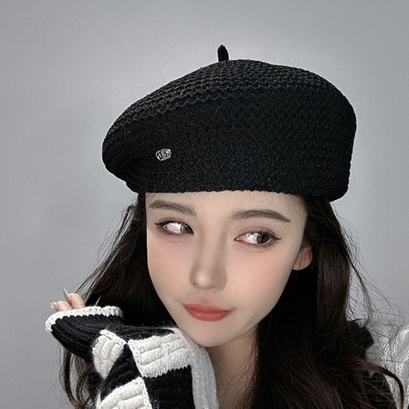 New Arrivals 2024 Women Summer Thin Bere Versaile Sereoypes Pleaed Design Breahable Kni Paperboy Cap Aris Fashion Painer_voghion.com