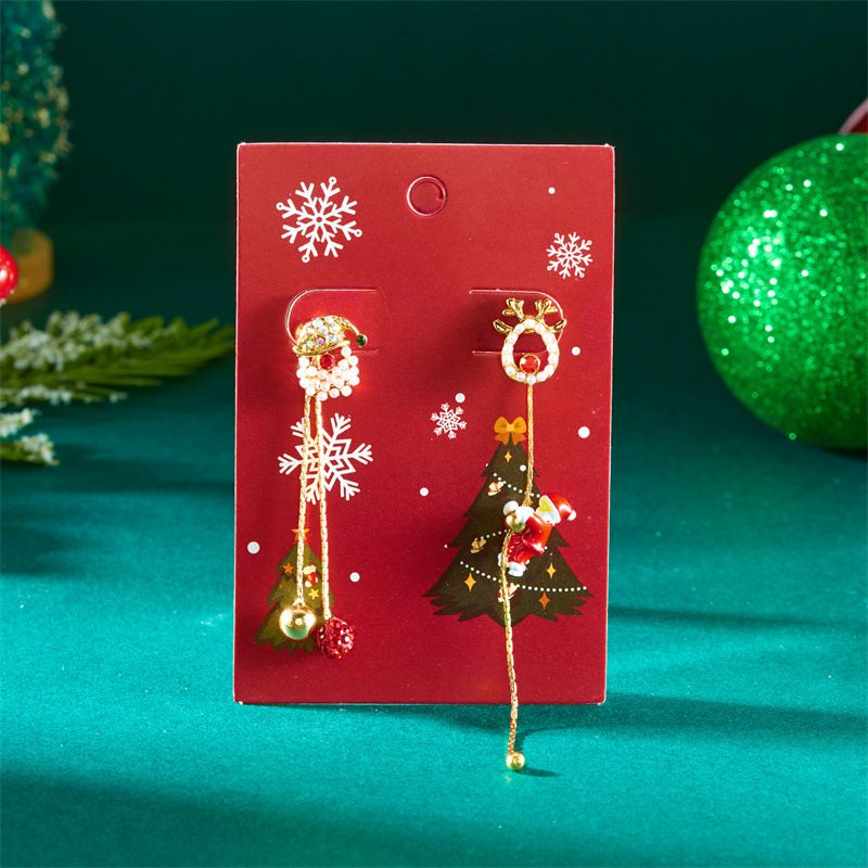 Asymmetrische Weihnachtsohrringe für Frauen, goldfarbene Weihnachtsmann- und Weihnachtsbaum-Ohrhänger, festlicher Weihnachtsschmuck für die Weihnachtsfeier_voghion.com