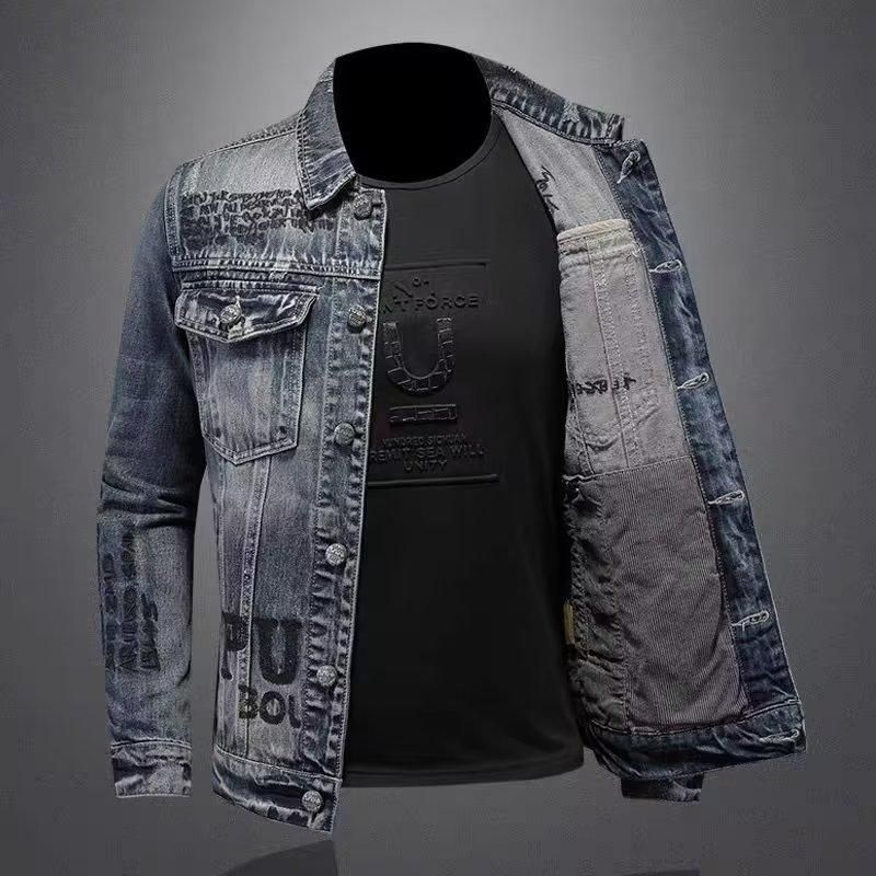 Suitable For All Seasons Style Denim For Men Spring And Autumn Turn-down Collar Jacket Biker Men's High Street Cool Top Trendy_voghion.com