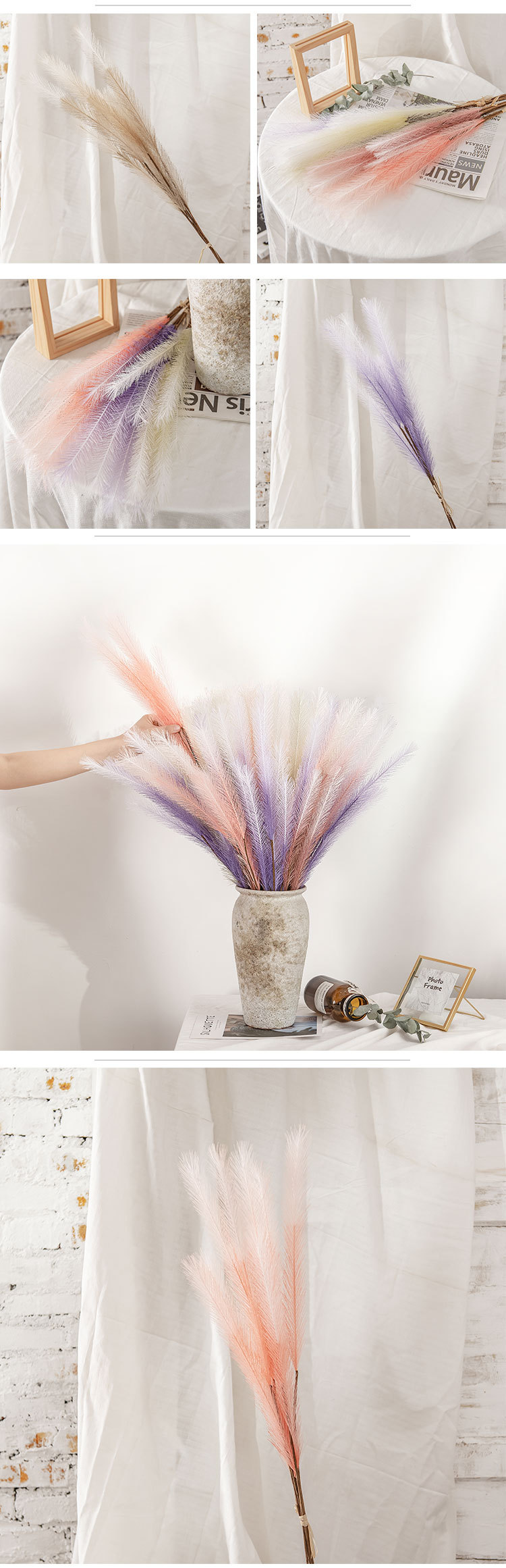 Decorazione domestica canna pampa erba fiori artificiali stile INS matrimonio fiori artificiali all'ingrosso MW09926_voghion.com