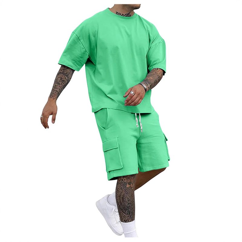 Unbeatable Quality Men's Summer Loose Fashion Casual Sports Men's T-shirt Short Sleeved Shorts Two-piece Set_voghion.com