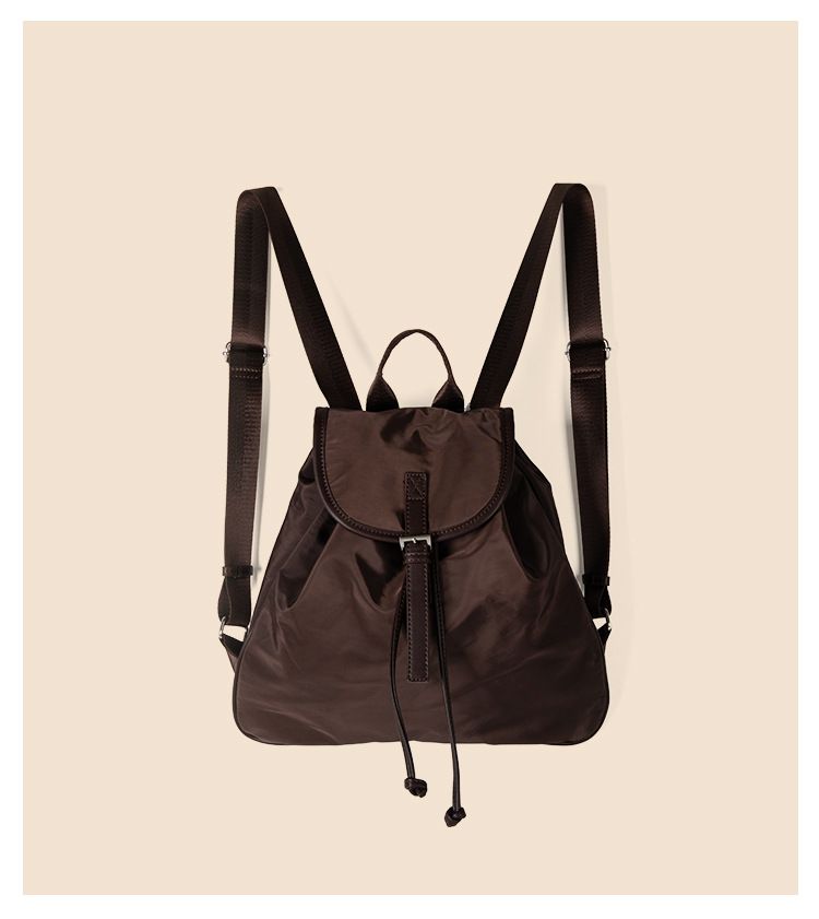 College style black drawstring college student casual nylon large capacity new backpack simple women's high-end_voghion.com