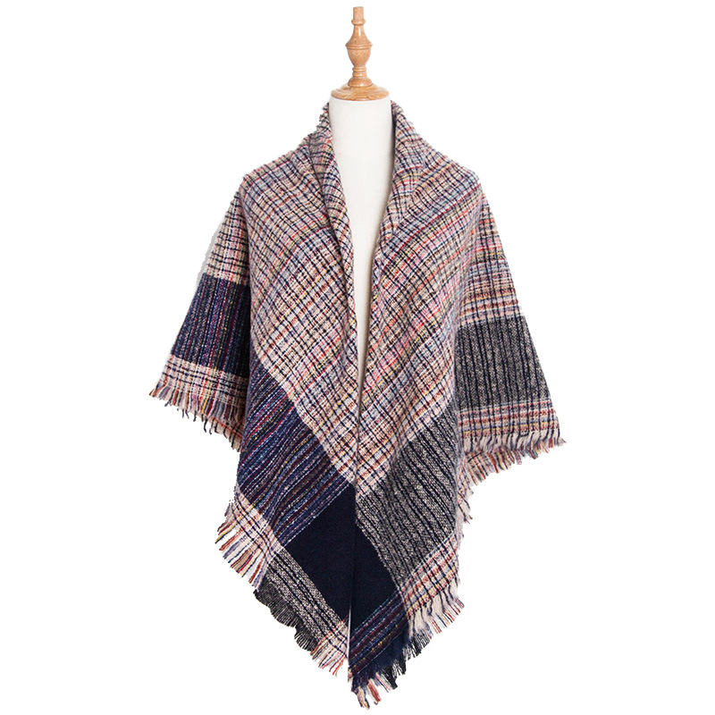 Unisex Autumn/Winter black bristle plaid square scarf scarf Square with thick tassel bib shawl_voghion.com