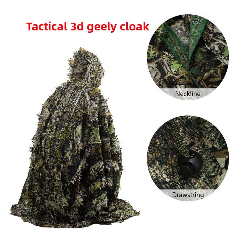 Tactical 3D Stereoscopic Leaf Camouflage Invisible Hunting Suit Cloak Raincoat_voghion.com