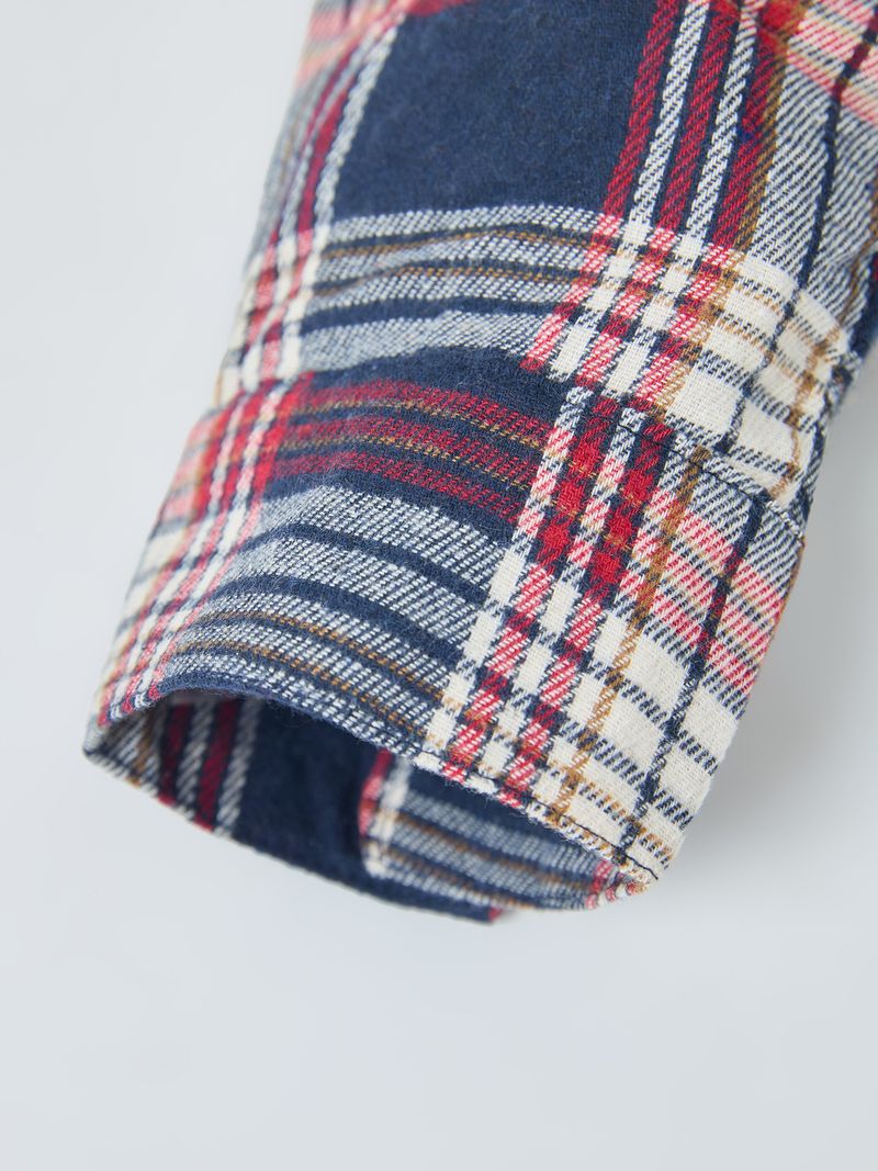 Men’s Flannel Plaid Shirt – Soft Brushed Polyester Long Sleeve Casual Button-Up (Red/Navy/Orange)_voghion.com