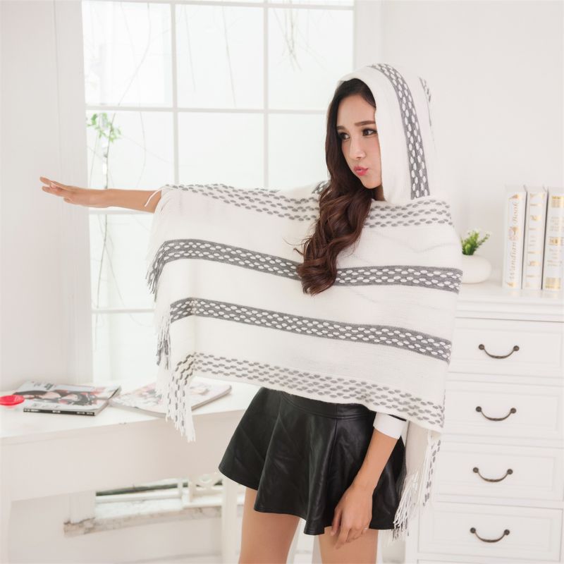 2023 Hat Spring and Autumn Cloak Versatile Coat Women's Sweater Scarf Shawl Two tone Knitted Shirt_voghion.com