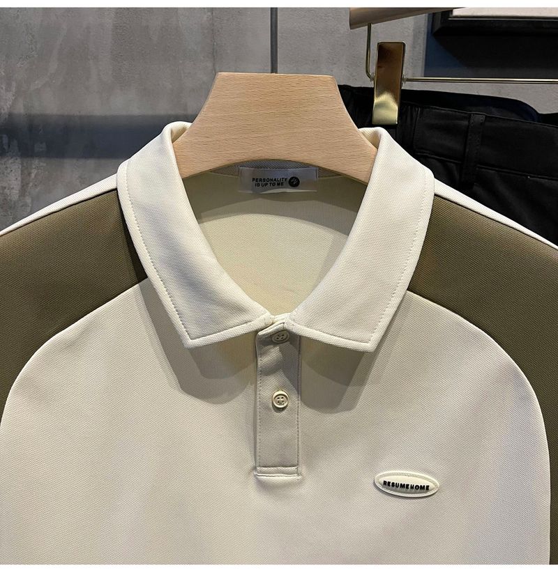 LUUD Men's Summer Cool Fabric Short Sleeve Paul Shirt Trendy Brand Color Blocked Collar Micro Wide Polo T_voghion.com