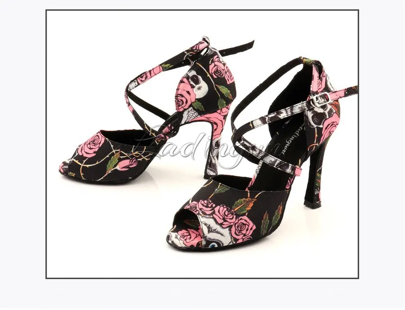 Ladingwu Latin Ballroom Dance Schuhe Für Holloween Schädel Denim Doodle Dance Heels Sandalen Frauen_voghion.com