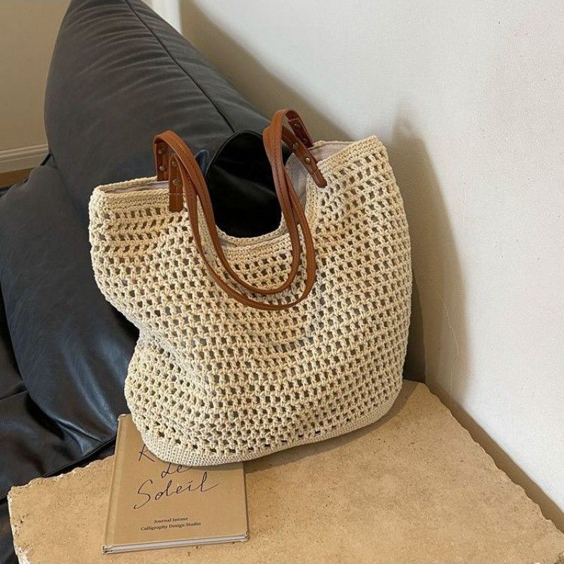 Grande capacità per le donne 2024 nuova borsa a tracolla versatile in paglia intrecciata per le vacanze sulla spiaggia_voghion.com