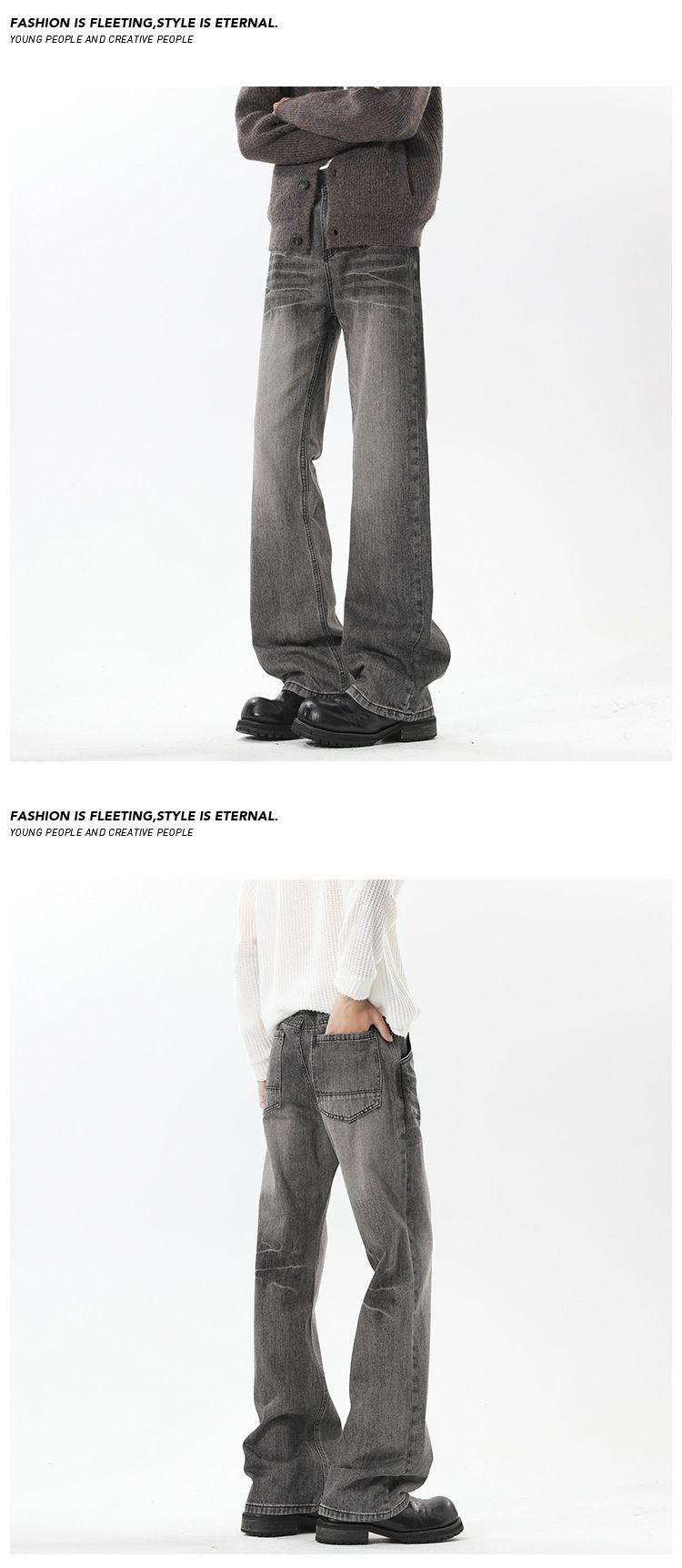 Cleanfit Cat Whisker Jeans For Men – Vintage Washed Stretch Denim With Subtle Flare (M-5XL) – High Street Baggy Trousers For Urban Streetwear_voghion.com