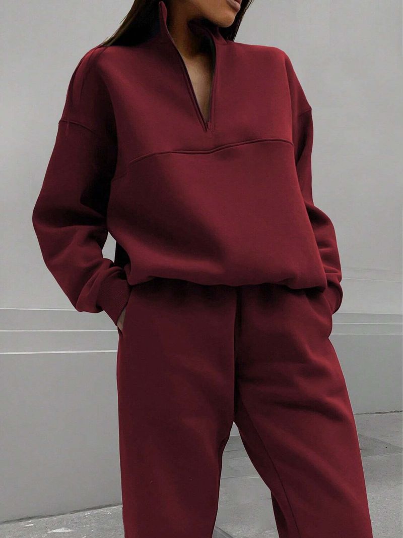 Pantaloni casual da donna, set autunnali, pullover larghi, cerniere, maniche lunghe, tuta da donna, vita elastica, pantaloni solidi, set coordinati_voghion.com