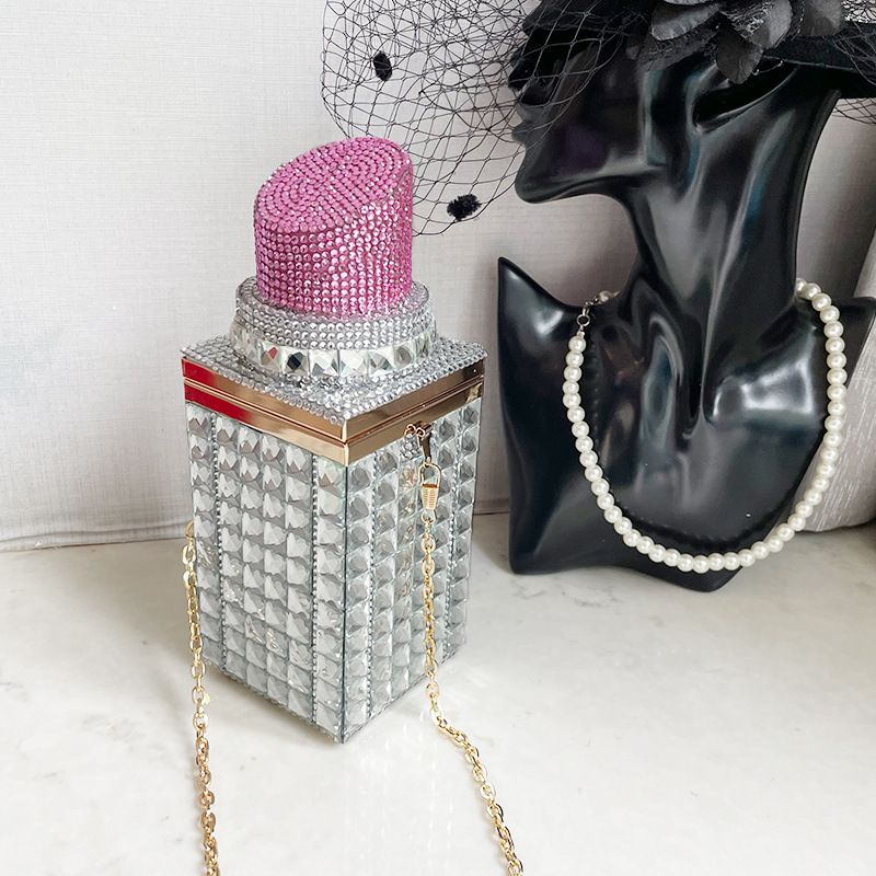 trendig diamant läppstift kedja axel budväska kvinnor clutch väskor strass kvällsväska kvinnor_voghion.com