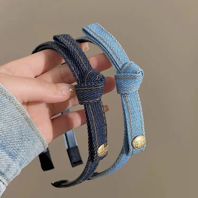 Semplice fascia per capelli con fiocco 2025 Nuove mollette per capelli in denim Elegante fascia per capelli a forma di dente con bordo largo_voghion.com