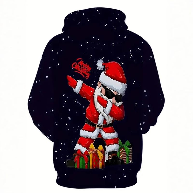 Men's Autumn And Winter Shoulder Loose Patch Bag Hooded Sweater, Creative Sunglasses Hip-hop Santa 3D Digital Printing_voghion.com