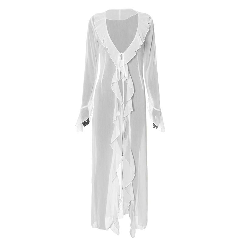 Bikini-Badeanzugbluse für Damen, schmal, sonnenfest, Kleidung für Strand und Meer, Oberbekleidung, einweichbar, lange Ärmel, Spitzengaze_voghion.com