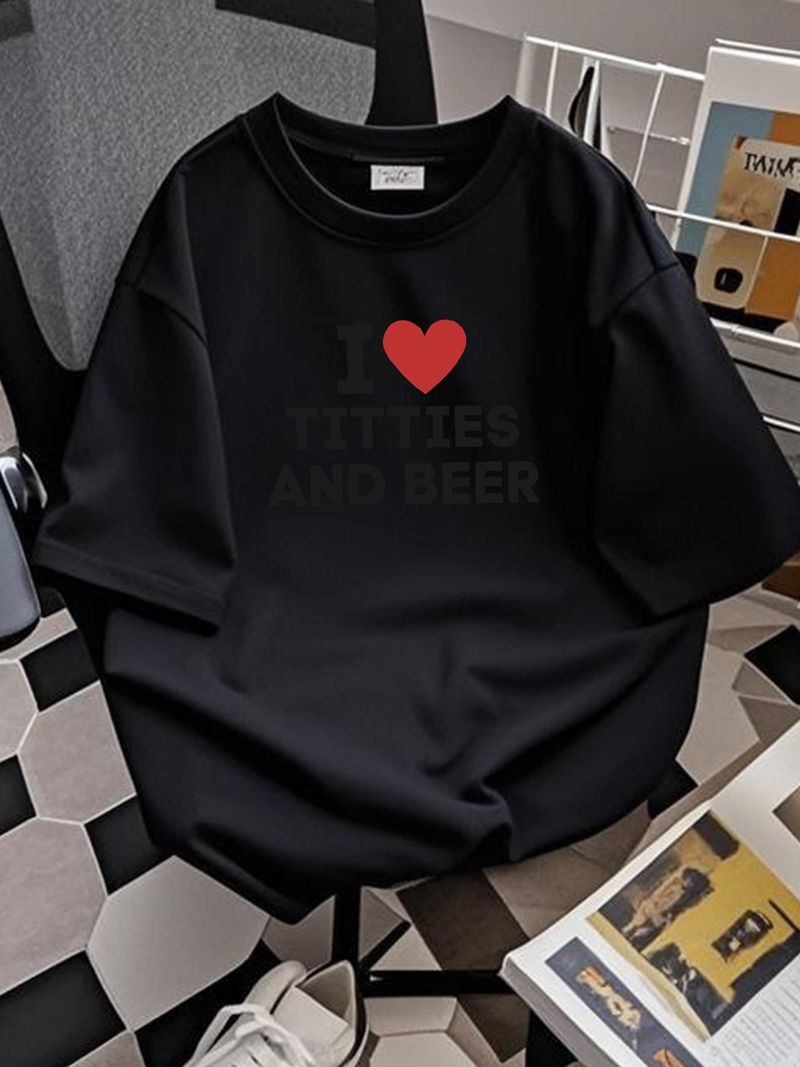 Maglietta "Amo le tette e la birra", divertente maglietta per adulti amante della birra, amante delle tette, taglia S-5XL, grafica unisex, morbida, abbigliamento da uomo versatile ed elasticizzato._voghion.com