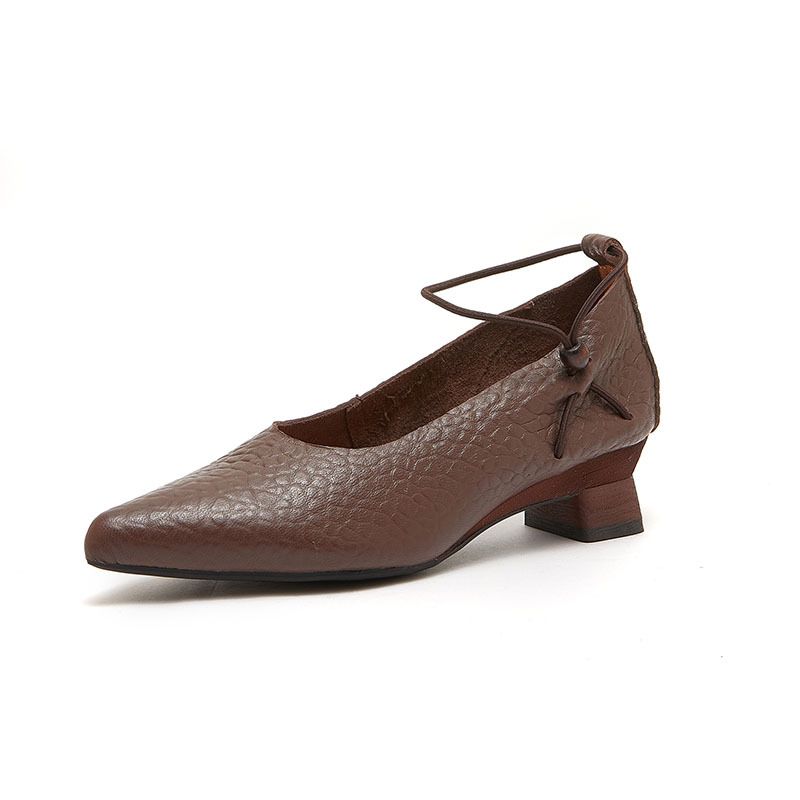 Huizumei Pointed Toe High Heel Genuine Leather Women's First Layer Sheepskin Handmade Black Commuting Work Shoes_voghion.com