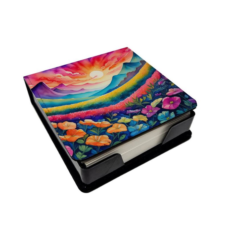 Petunias In Color PU Leather Note Paper Holder With Artist-Designed Cover, Desk Accessory, Office Gift_voghion.com