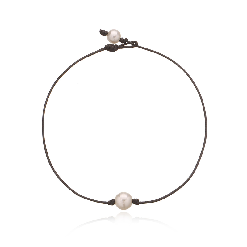 Simple Fashion Choker Necklace Thin Black Leather Rope Maxi Necklaces With Pear Beads Short Necklace Women_voghion.com