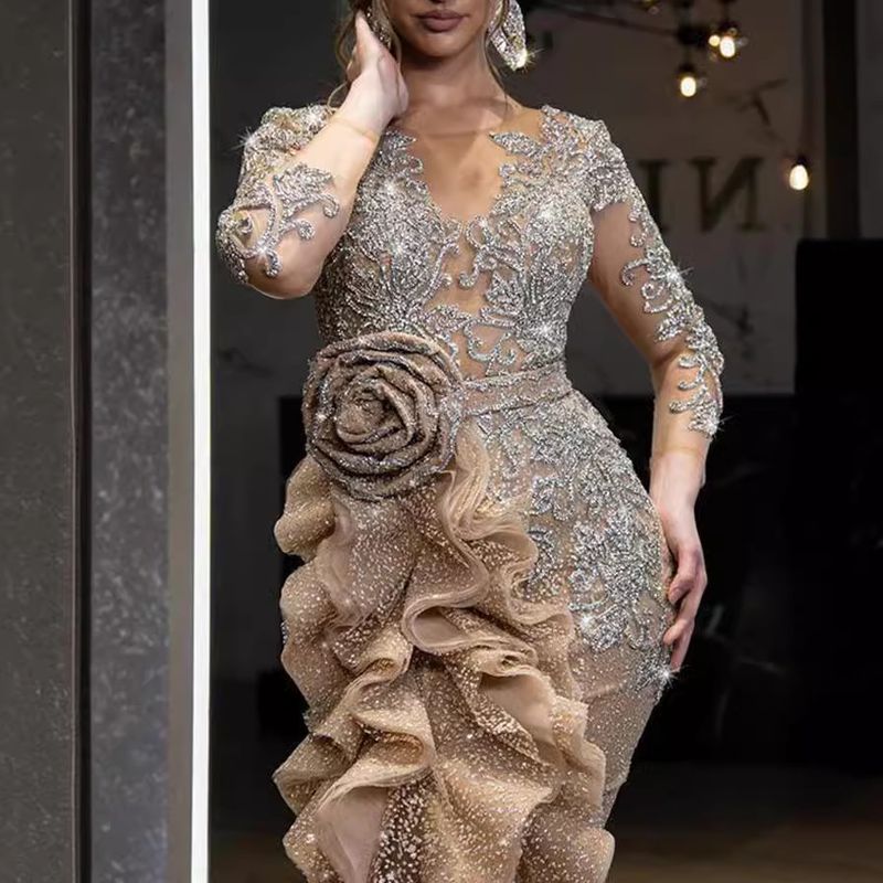 Vestito da banchetto a maniche lunghe con irrigatore dorato sexy da donna 2020 Nuovo_voghion.com